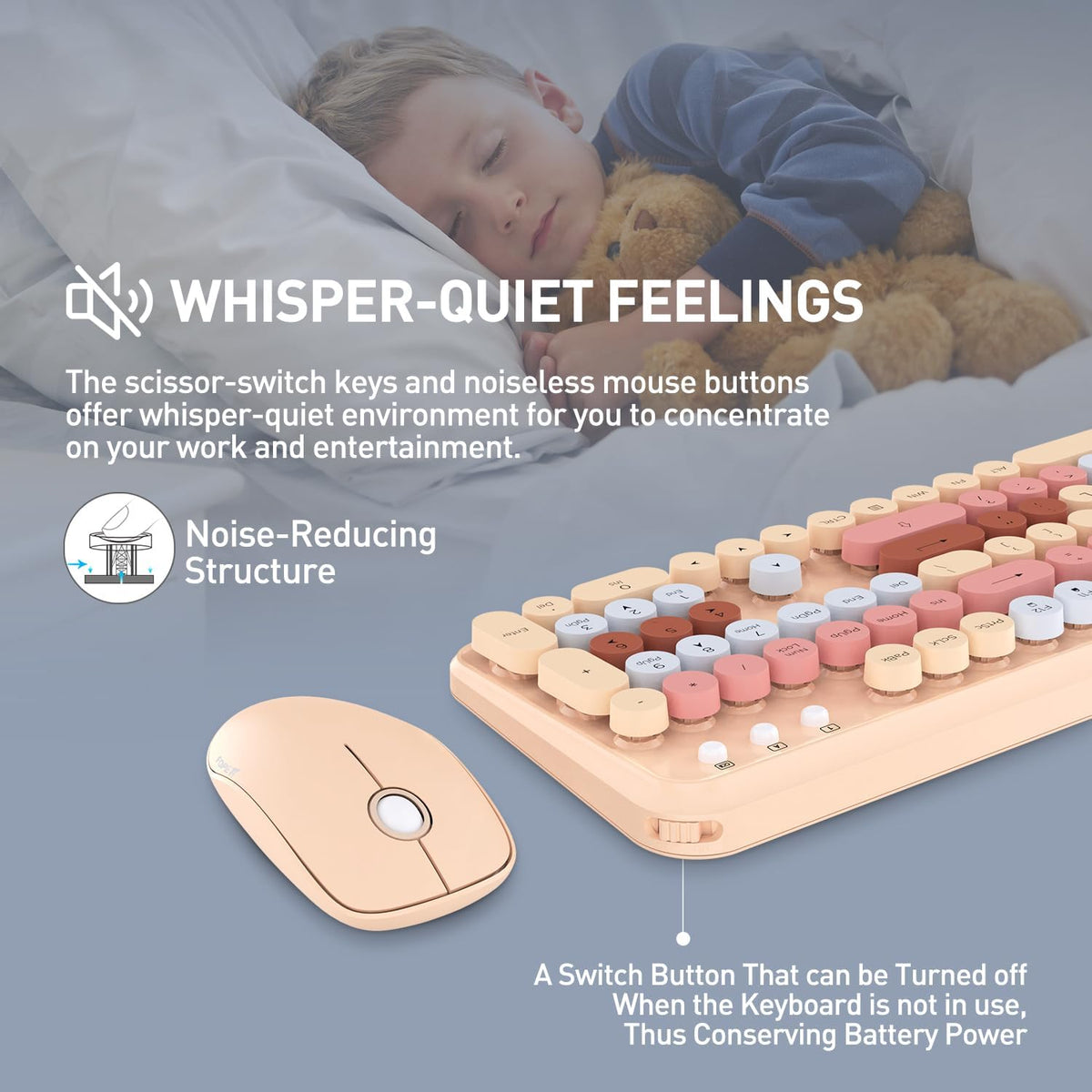 Beige Wireless Keyboard Mouse Combo,Bubble Colorful Keycaps,for PC Laptop