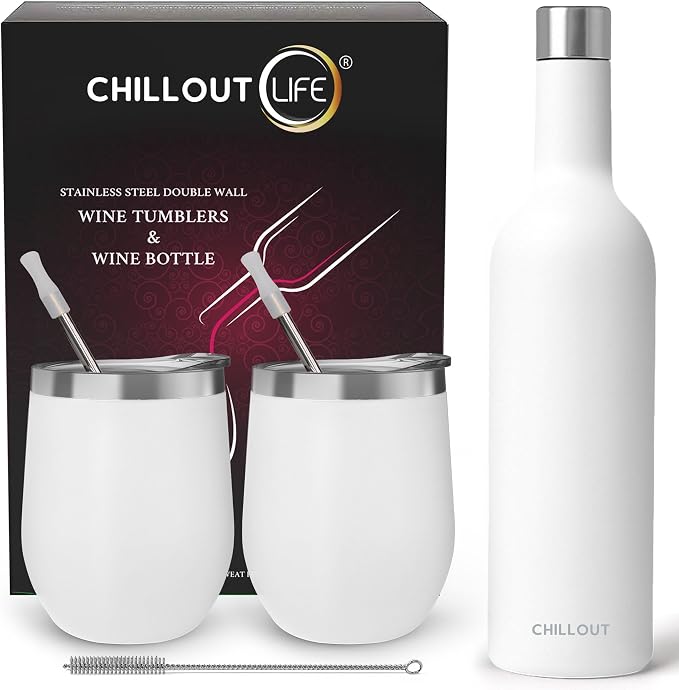 CHILLOUT LIFE 12 oz Stainless Steel Wine Tumblers 2 Pack & 1 Insulated Wine