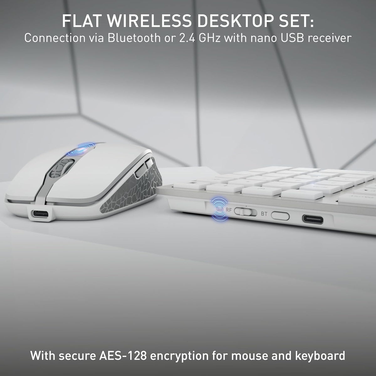 CHERRY DW 9100 Slim, Wireless Keyboard and Mouse Set, Bluetooth & 2.4 GHz RF Connection, Quiet Keys, Comfortable Writing, Rechargeable, QWERTY, Silver/White