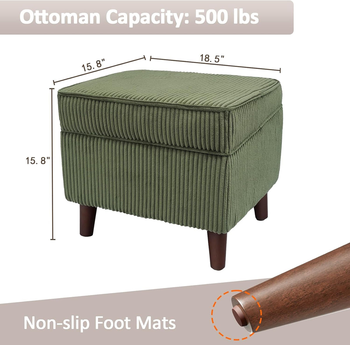 FAGAGA Storage Ottoman with Adjustable Lid, Corduroy Foot Rest