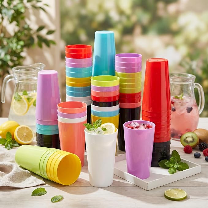 Patelai 100 Pcs Reusable Plastic Cups Drinking Cups Colorful Unbreakable Juice