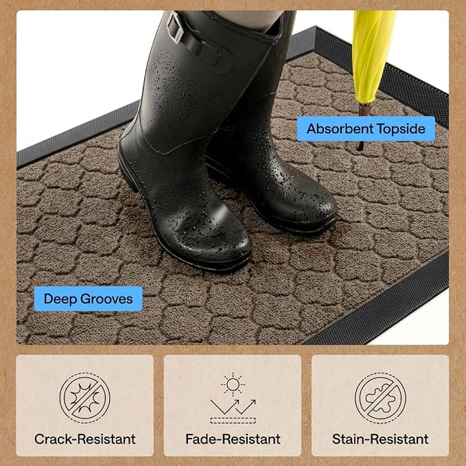 GORILLA GRIP 100% Waterproof All-Season WeatherMAX Doormat US Designed Natural