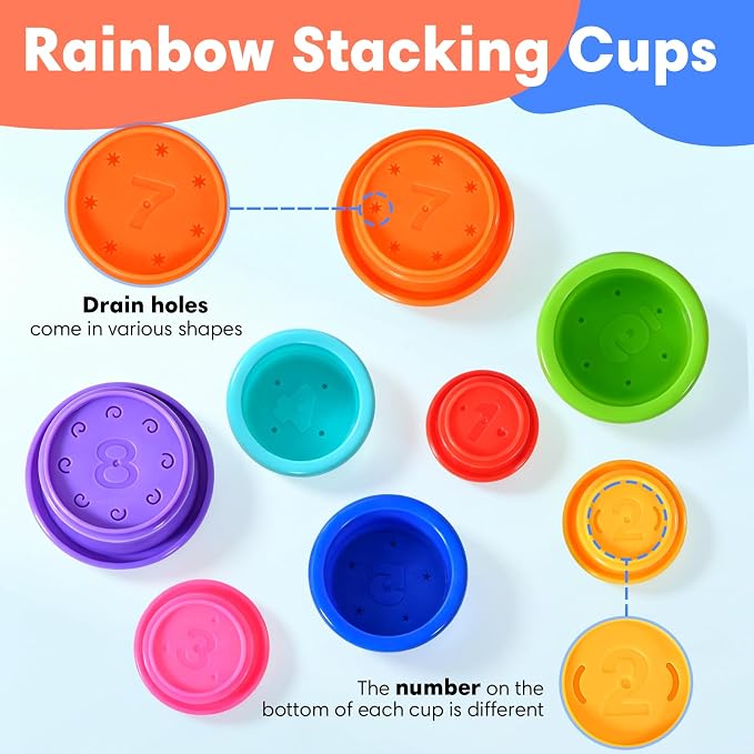 8 Pcs Stacking Cups Baby Stacking Toys, 8 Colors Educational Nesting Cups
