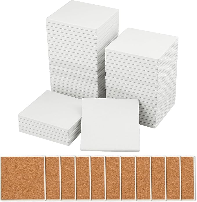 50 Pieces 4 Inch Blank Ceramic Coasters, Unglazed Ceramic Tiles Coasters