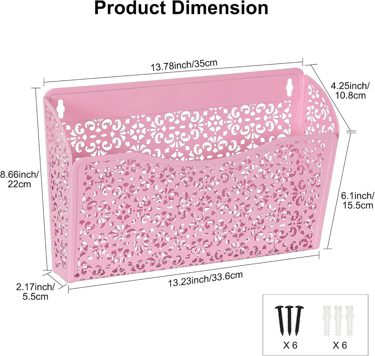EasyPAG 3 Single Wall Mount File Organizer Vertical Metal Wall Pocket File Holder for Office, Home, School, Pink
