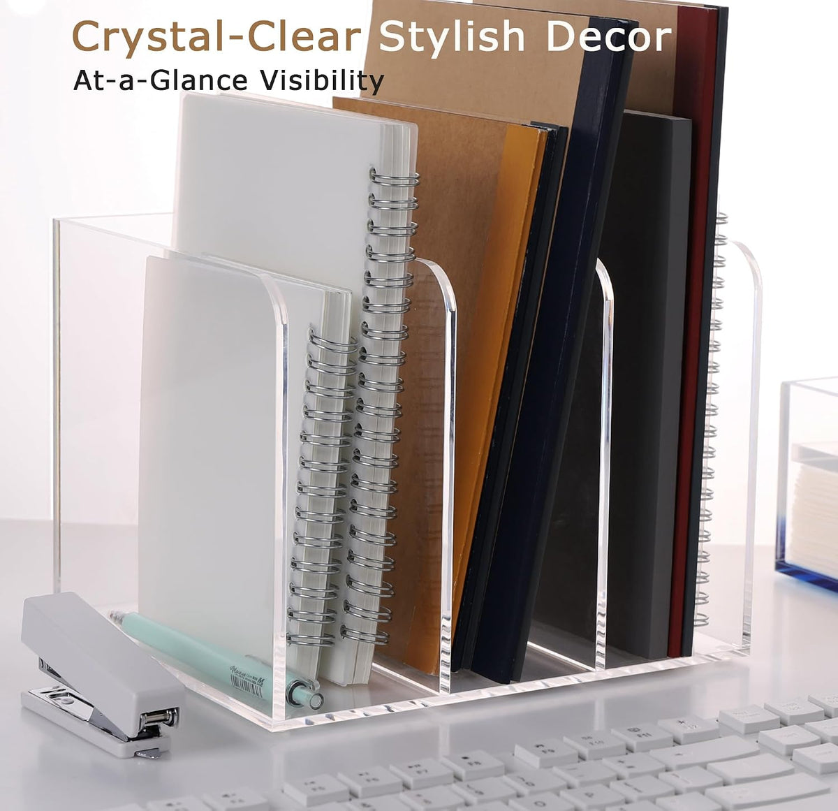Acrylic Desk File Organizer, 3-Section Vertical File Folder Rack,Clear