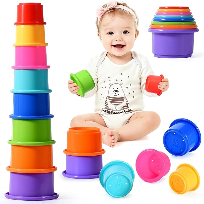 8 Pcs Stacking Cups Baby Stacking Toys, 8 Colors Educational Nesting Cups