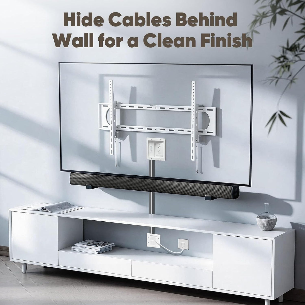 in Wall TV Cable Management Kit with Brush Wall Plate TV Cable Hider Wall Kit-9.8FT Cord, UL Listed, Recessed Dual AC Outlets Box for Wall-Mounted TV and Home Theater