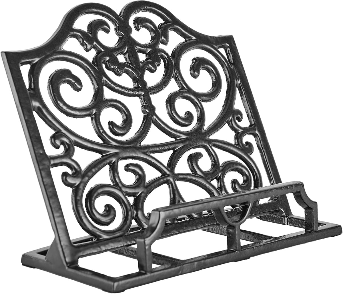 JOGREFUL Cast Iron Cookbook Stand, Kitchen Recipe Holder Scrollwork Black