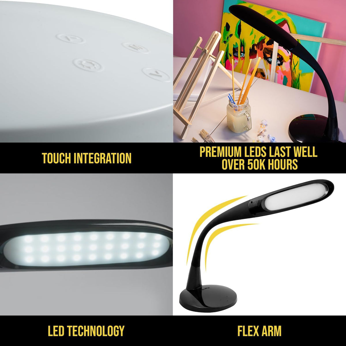 Two Task Lamp, 12W Adjustable Desk Lamp, Dimmable LED Light with Custom Color Temperature for Desk, Office, Bedroom, Living Room, Modern Design for Work, Study, Reading Needs, (Black)