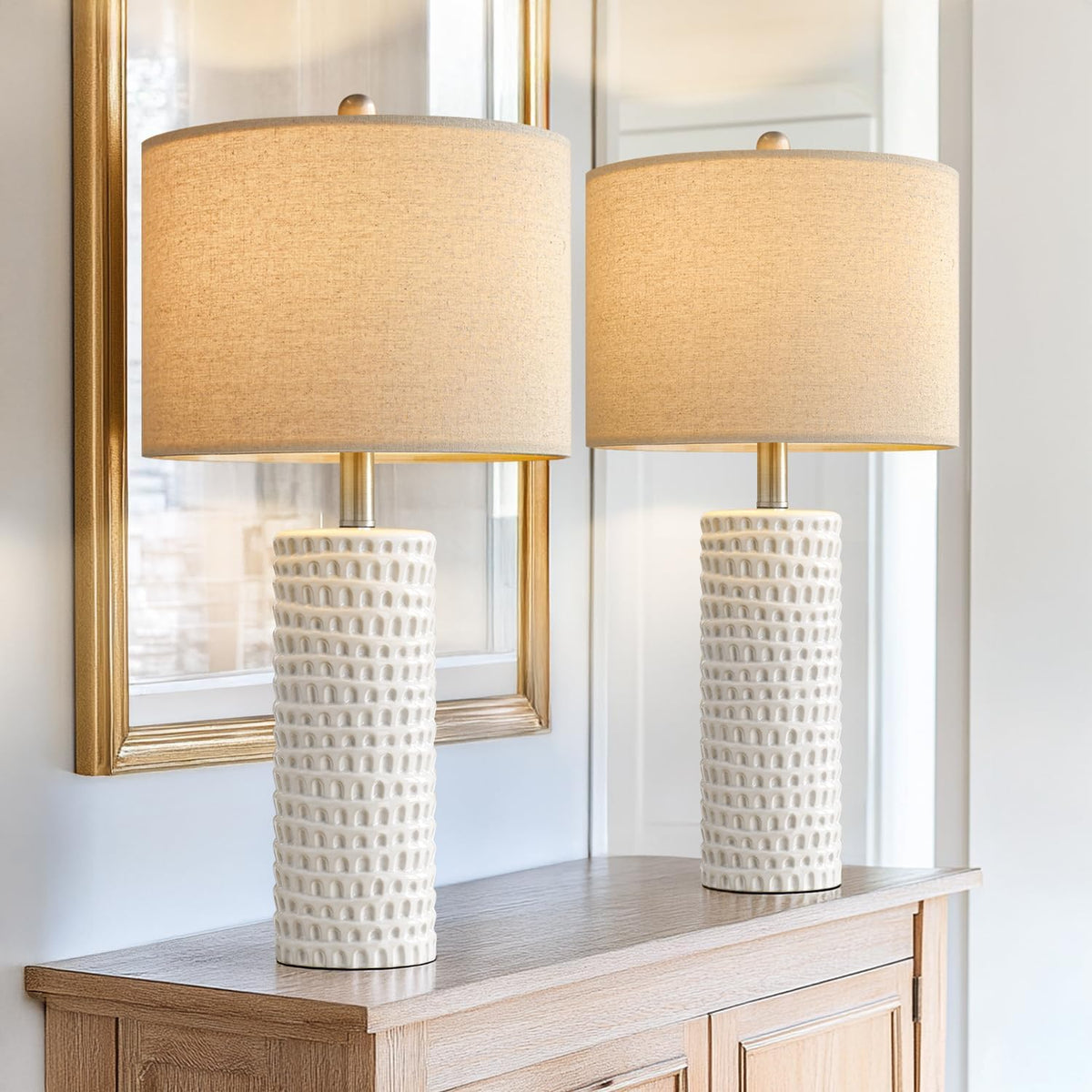PORTRES 24" Farmhouse Ceramic Table Lamps Set of 2 for Bedroom Living Room