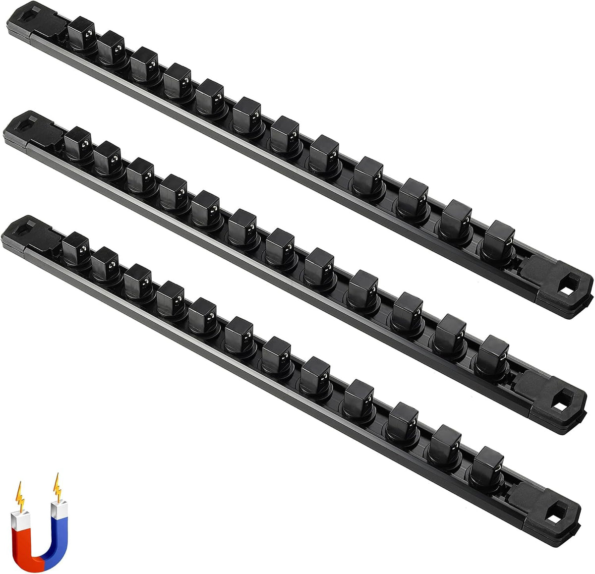 ALOANES Magnetic Socket Organizer, 1/2" Rail 36 Clips (Black, 3PC)