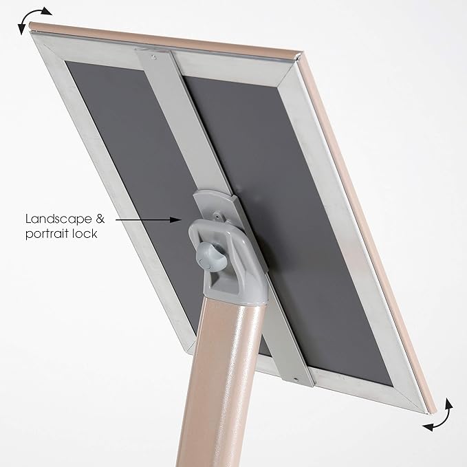 M&T Displays Curved Menu Board, 8.5x11 Pedestal Sign Holder Pale Rose Floor Standing Aluminum Front Loading Easy Open Poster Message Advertisement Holder For Restaurant Cafe Hotel