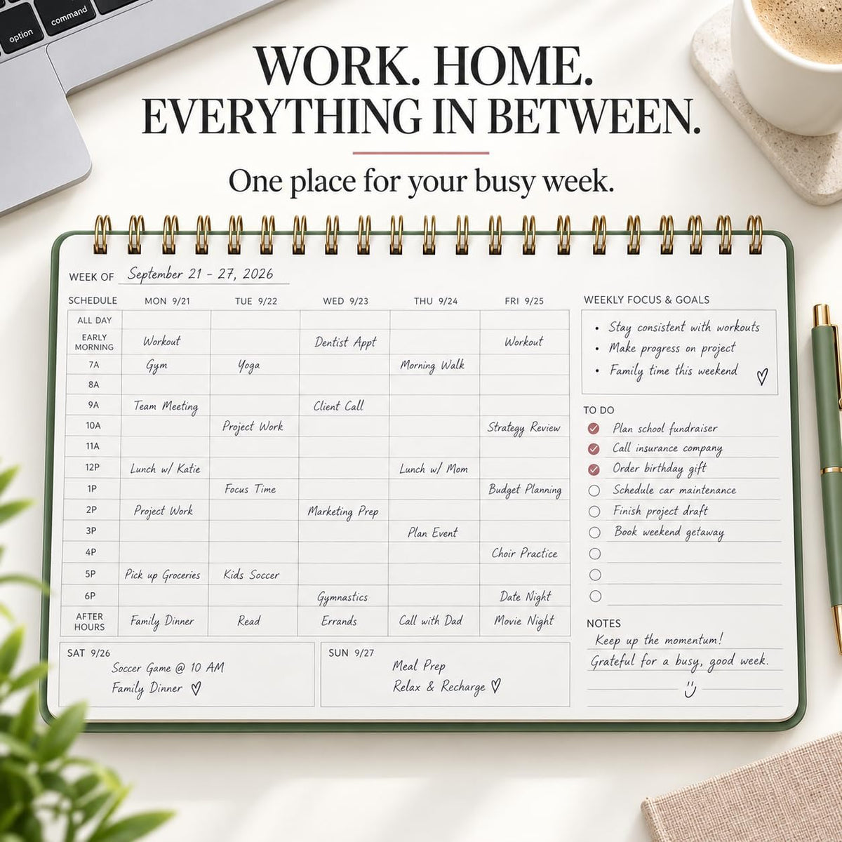 Undated Weekly Schedule, Hourly Spiral Work Planner Notebook