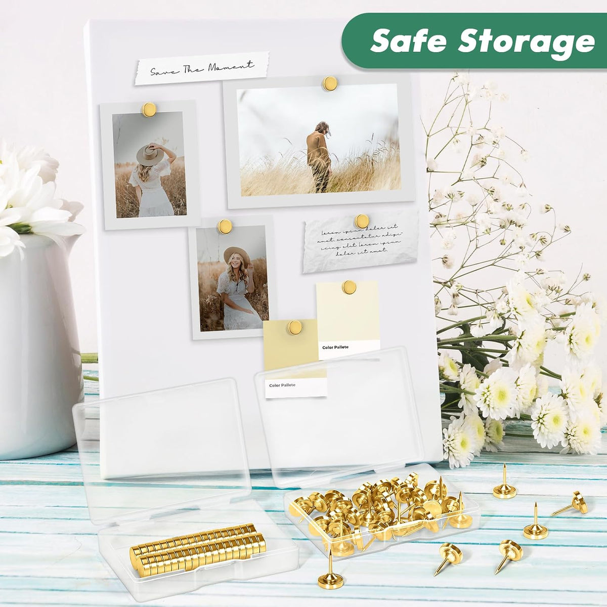 80 Sets of Magnetic Push Pins, Gold Flat Push Pins for Cork Board, Bulletin Board, Wall, Photo Hangers
