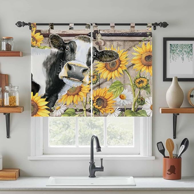 Retro Farmhouse Flower Bedroom Curtains 63 Inch Length, Window Curtains Tab Top