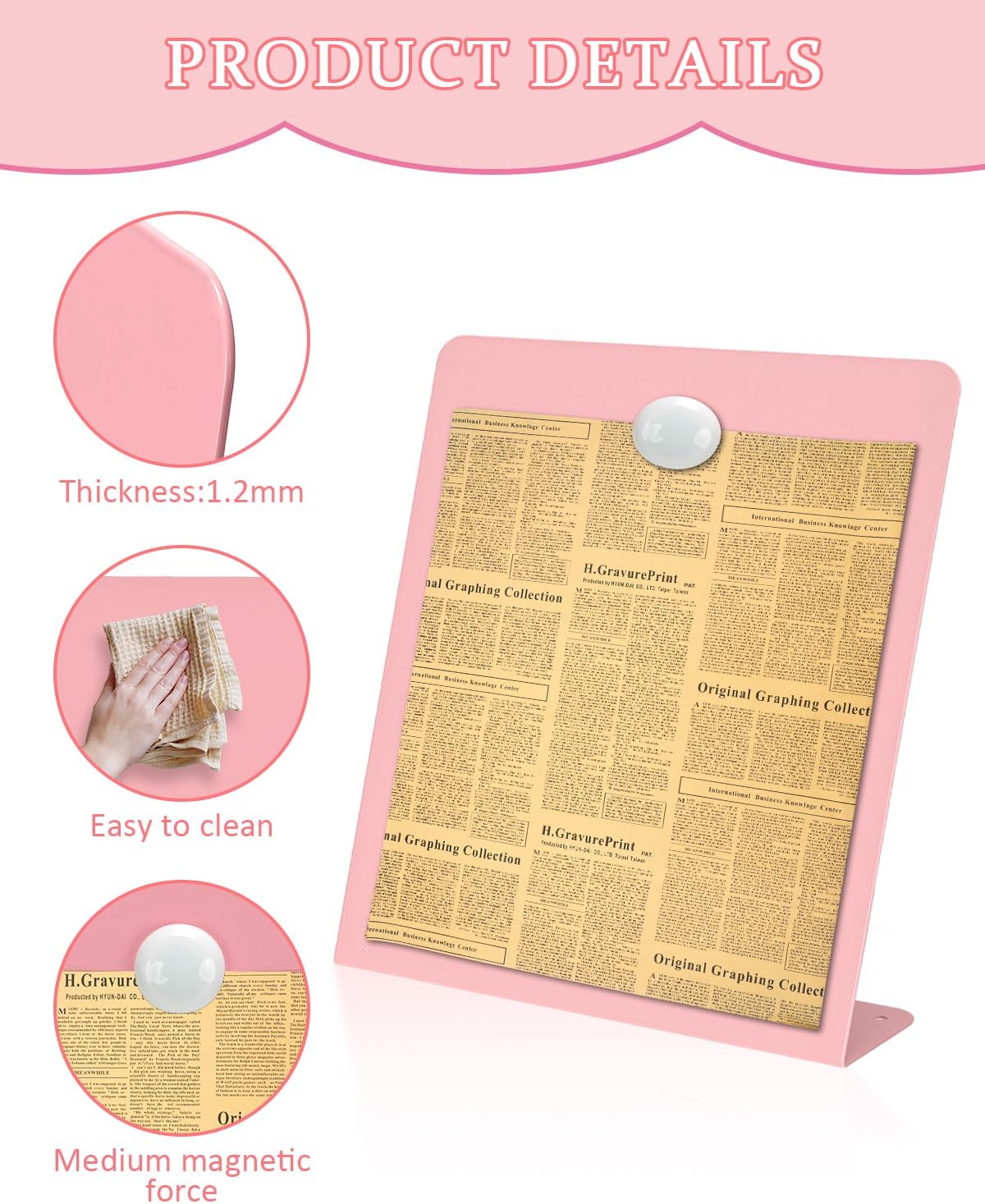 2 Pack Magnet Board, 11 x 12.6 x 2.4 in, Pink Standing Magnetic Bulletin Board, Magnetic Display for Memos, Photos & Documents, Bulletin Board for Home Office School Kitchen