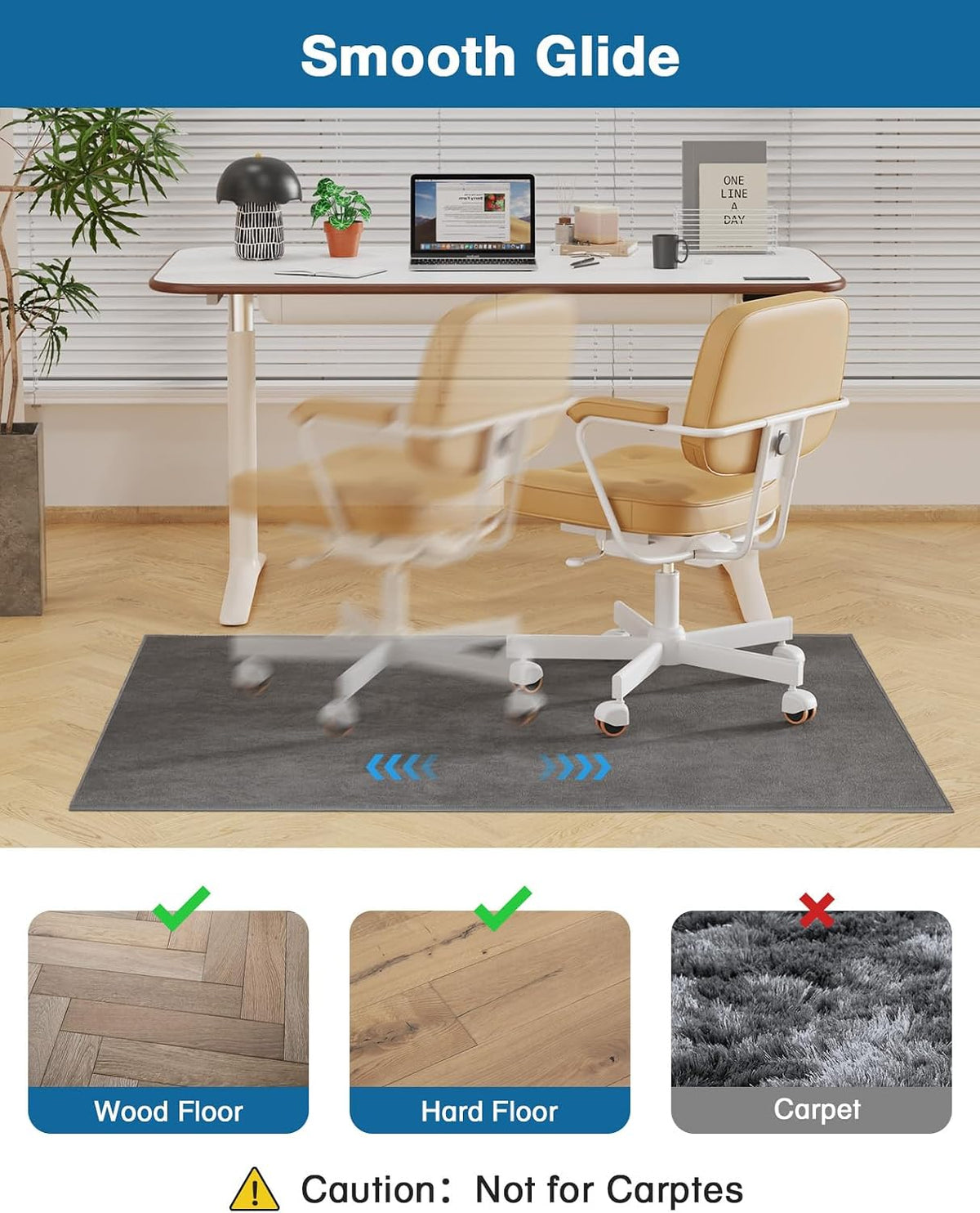 Office Chair Mat for Hardwood Floor, 51"x63" Flannel Fabric Chair Mat for Hard Floors, Non-Slip Under Desk Rug for Rolling Chairs, Soft Floor Protector Area Rug for Home Office, Dark Grey