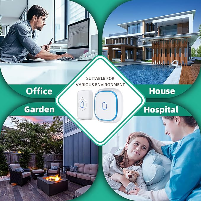 Wireless Doorbell for Home Classroom IP66 Waterproof Door Bell Ringer Wireless