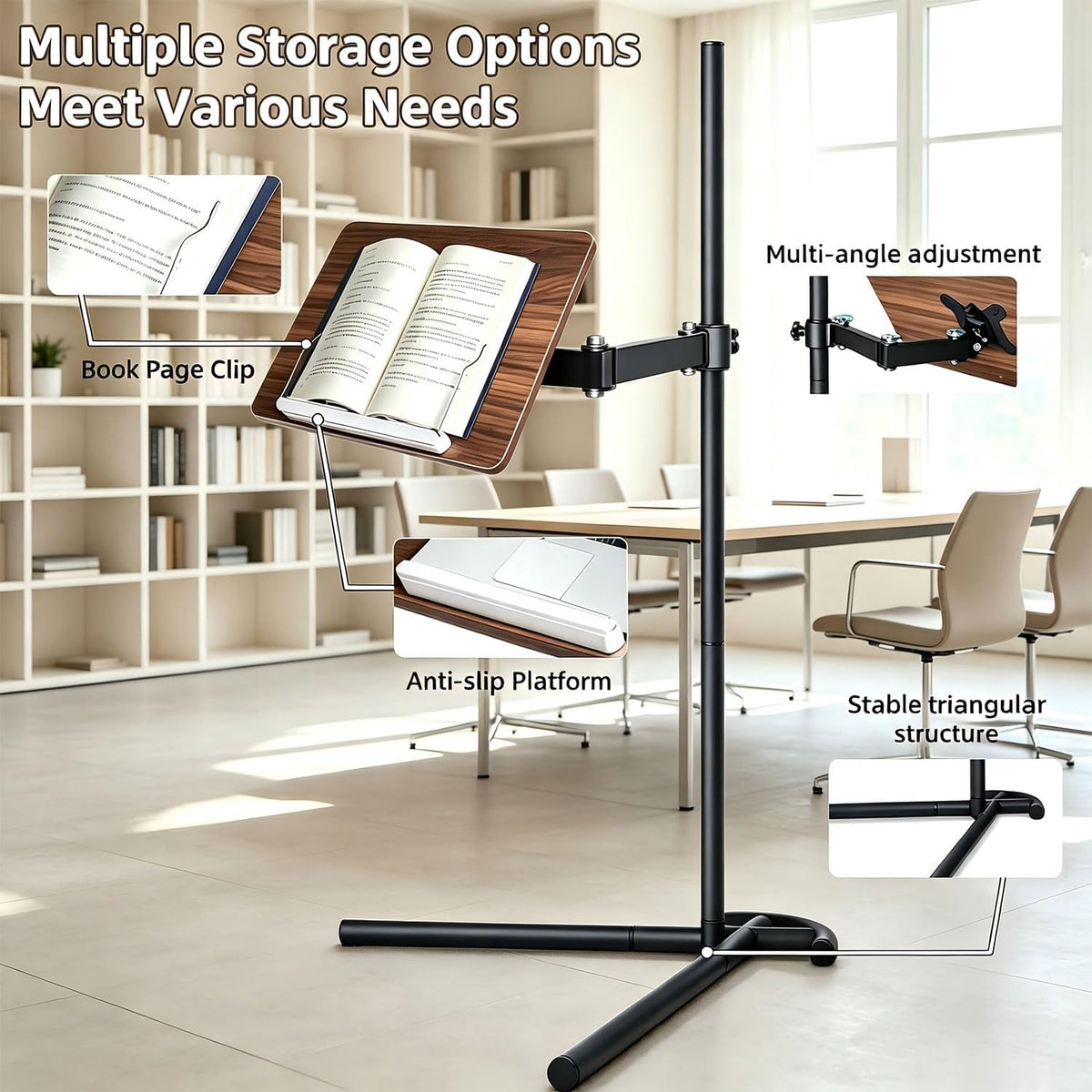 Adjustable Laptop Stand Floor, Height Adjustable Portable Desk with Tilting Tabletop, Walnut Brown (Walnut)