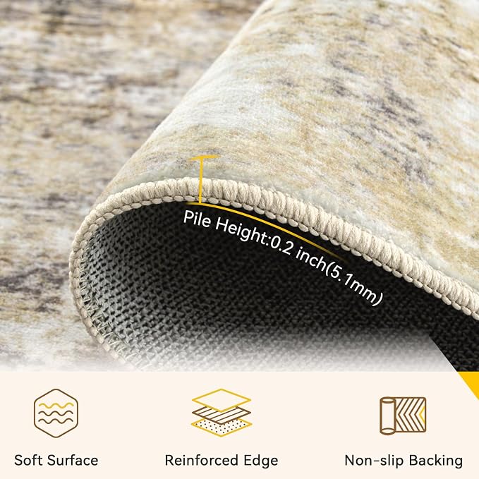 RELEANY Washable Area Rugs 6ft Non-Slip Modern Abstract Soft