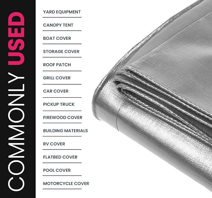 PROTARP Extreme Heavy Duty 22 Mil Tarp Cover, Waterproof, UV Resistant, Rip and Tear Proof, Poly Tarpaulin with Reinforced Edges for Roof, Camping, Patio, Pool, Boat. (Silver/Black 16′ X 20′)