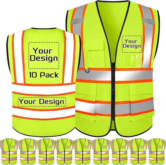 Custom Safety Vest with Logo Pockets High Visibility Reflective Vests Construction Security Workwear