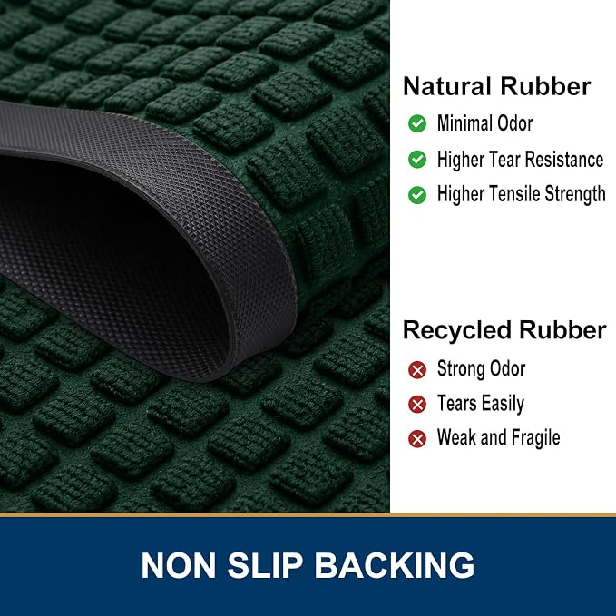 Smiry Front Door Mat Outside Entrance, Heavy Duty Natural Rubber Doormat