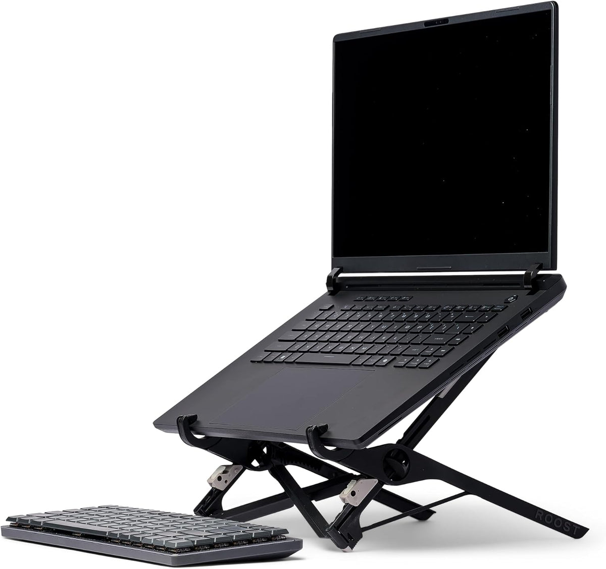 Roost V3 Plus - Ultra Portable and Adjustable Laptop Stand - Quick-Release Height Adjustment, 5 to 14 inch Screen Lift, Patented Rigid Folding Structure and Self-Adjustings Laptop Grips | Onyx Color