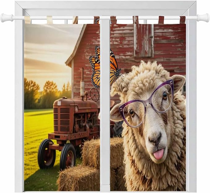 Farm Sheep Bedroom Curtains 72 Inch Length, Window Curtains Tab Top, Farmhouse