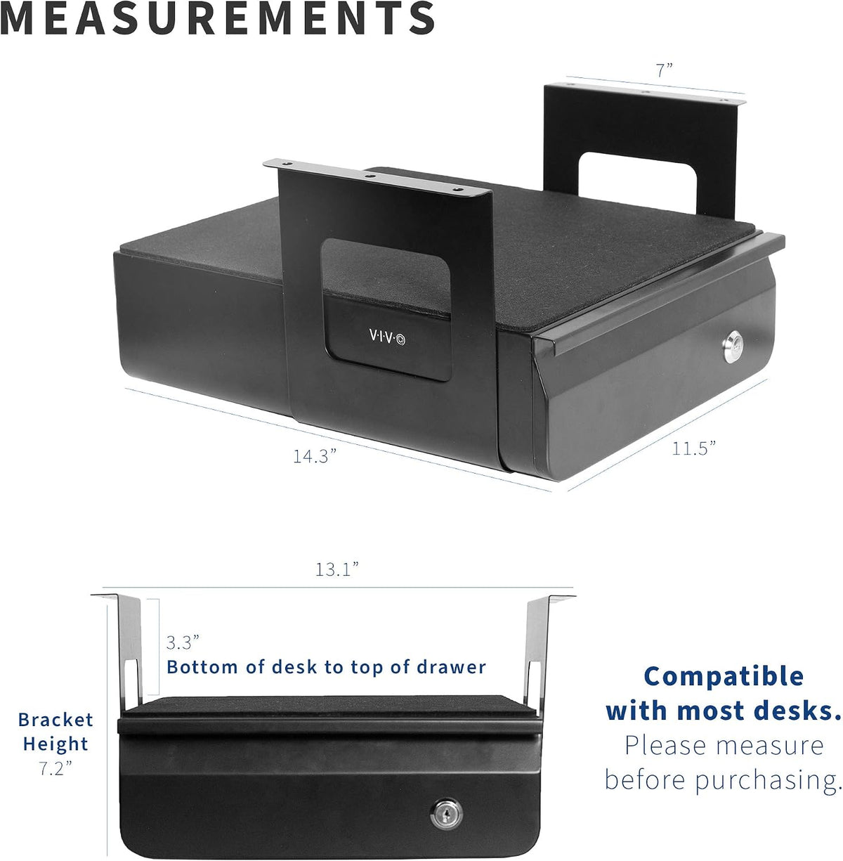 VIVO Black 12 x 14 inch Under Desk Drawer, DESK-AC03L-B