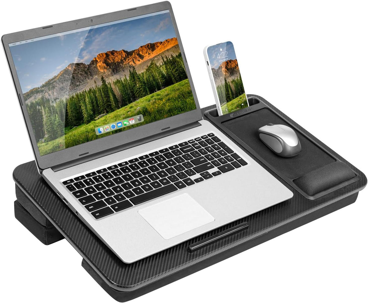 LAPGEAR Extra Large Adjustable Lap Desk – Black Carbon, Fits 17.3" Laptops
