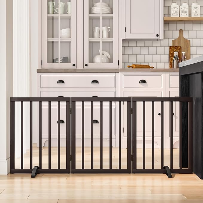 Dog Gates for Doorways Stair House Freestanding Pet Gates for Dogs Wooden Dog Gate with Support Feet Indoor Fence
