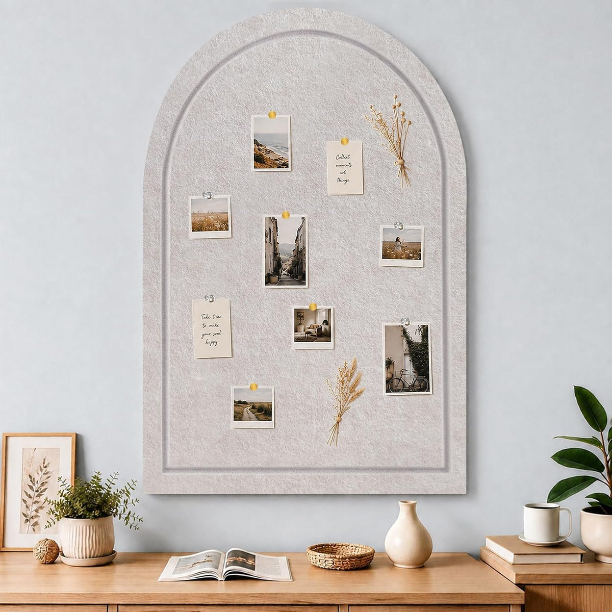 Arched Felt Bulletin Board 36"x24", Decorative Pin Board for Wall, Oatmeal