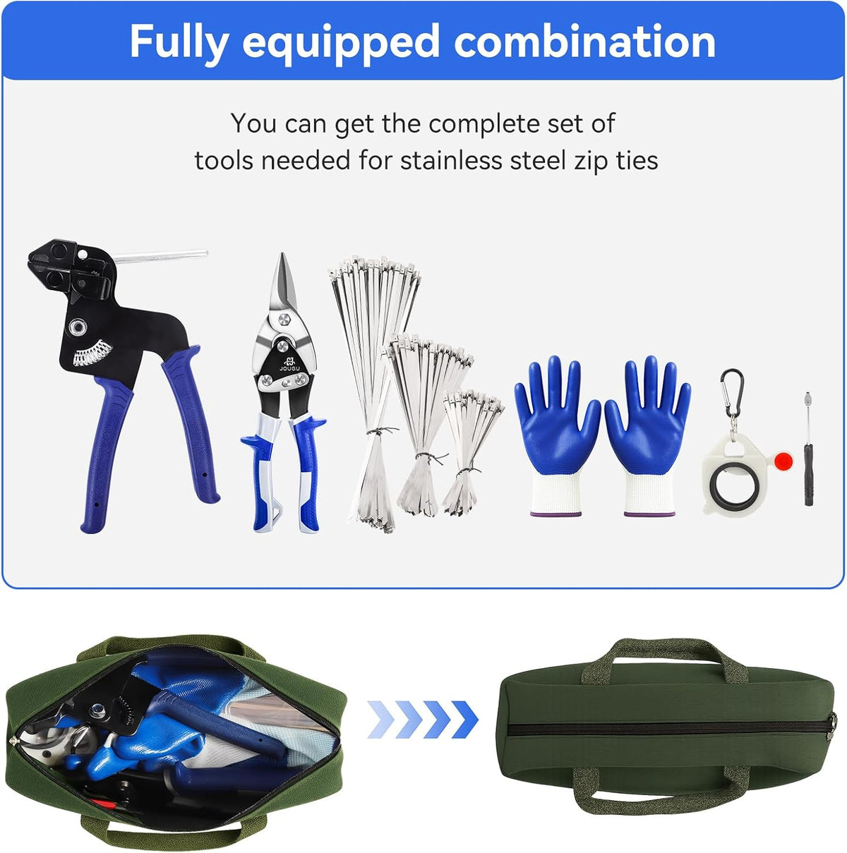 Metal Zip Ties Cutter Stainless Steel Cable Tie Gun Kit Assortment With 150pcs Stainless Steel Zip Ties Heavy Duty Outdoor For Chain Link Fence Parts Exhaust Wrap