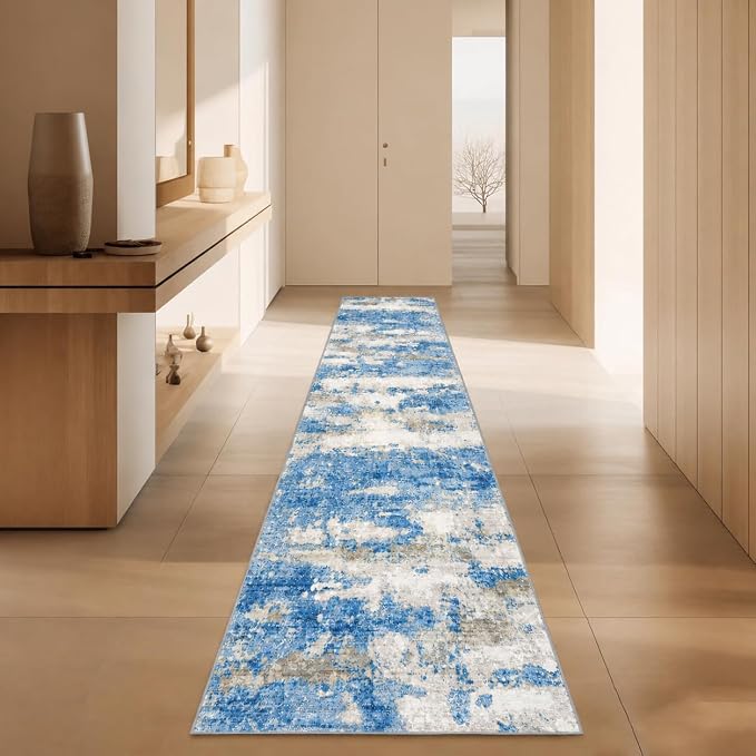 2x10 Runner Rug Non-Slip，Modern Abstract 10ft Washable Runner Rugs