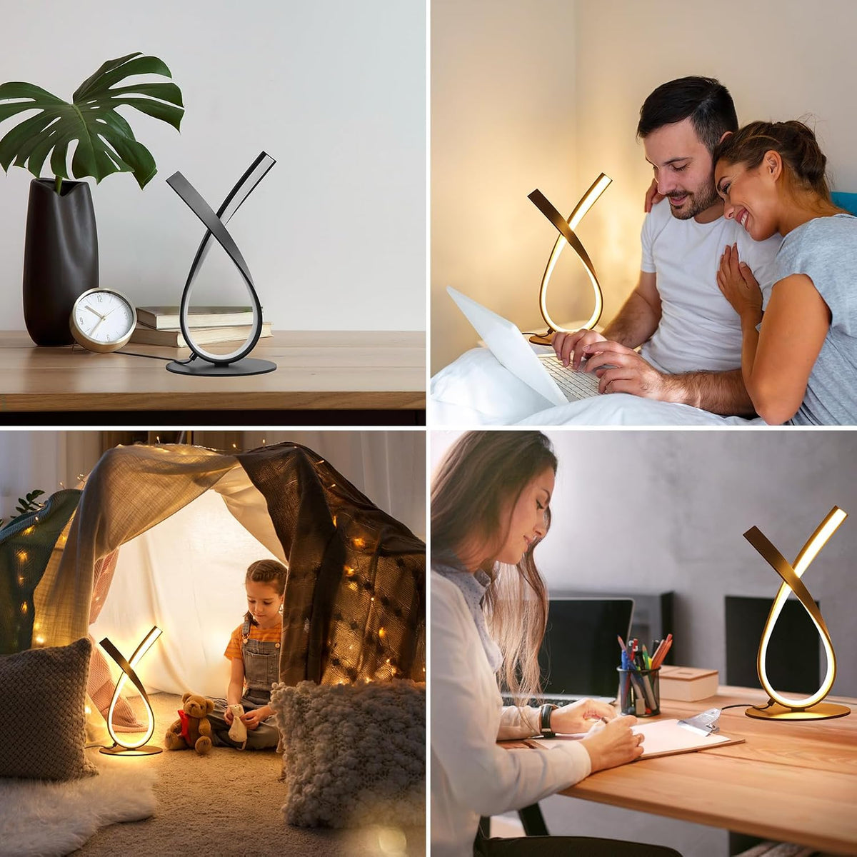 NUÜR Black Spiral LED Table Lamp, Stepless Dimmable Bedside Lamp
