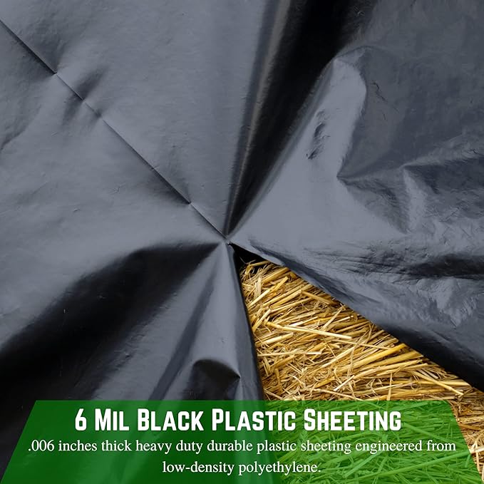 Farm Plastic Supply - Black Plastic Sheeting - 6 mil - (16' x 100') - Black Plastic Tarp, Polyethylene Vapor Barrier Plastic Sheeting, Black Painters Tarp, Roll of Heavy Duty Plastic