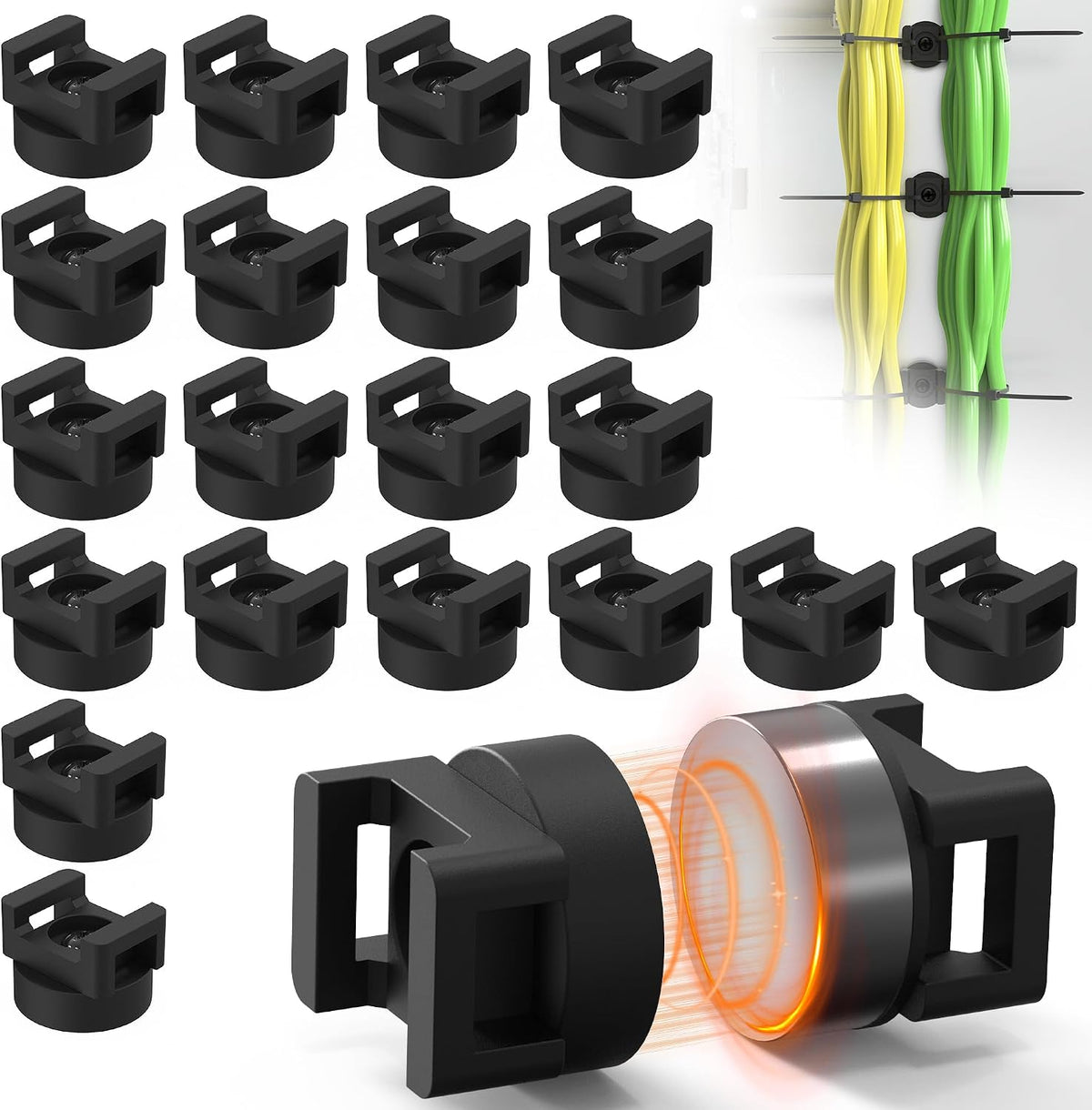 Magnetic Zip Tie Mount, 25LBS Strong Magnetic Wire Holder, Multipurpose Magnet Zip Tie Mount, Waterproof Magnet Cable Tie Holders for Home Office Marine Automotive Electrical Wiring Management