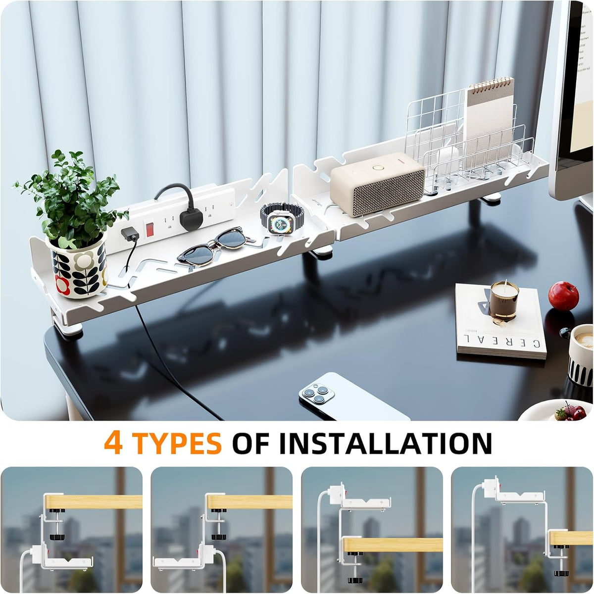 CABTE Under Desk Cable Management Tray with Power Outlet