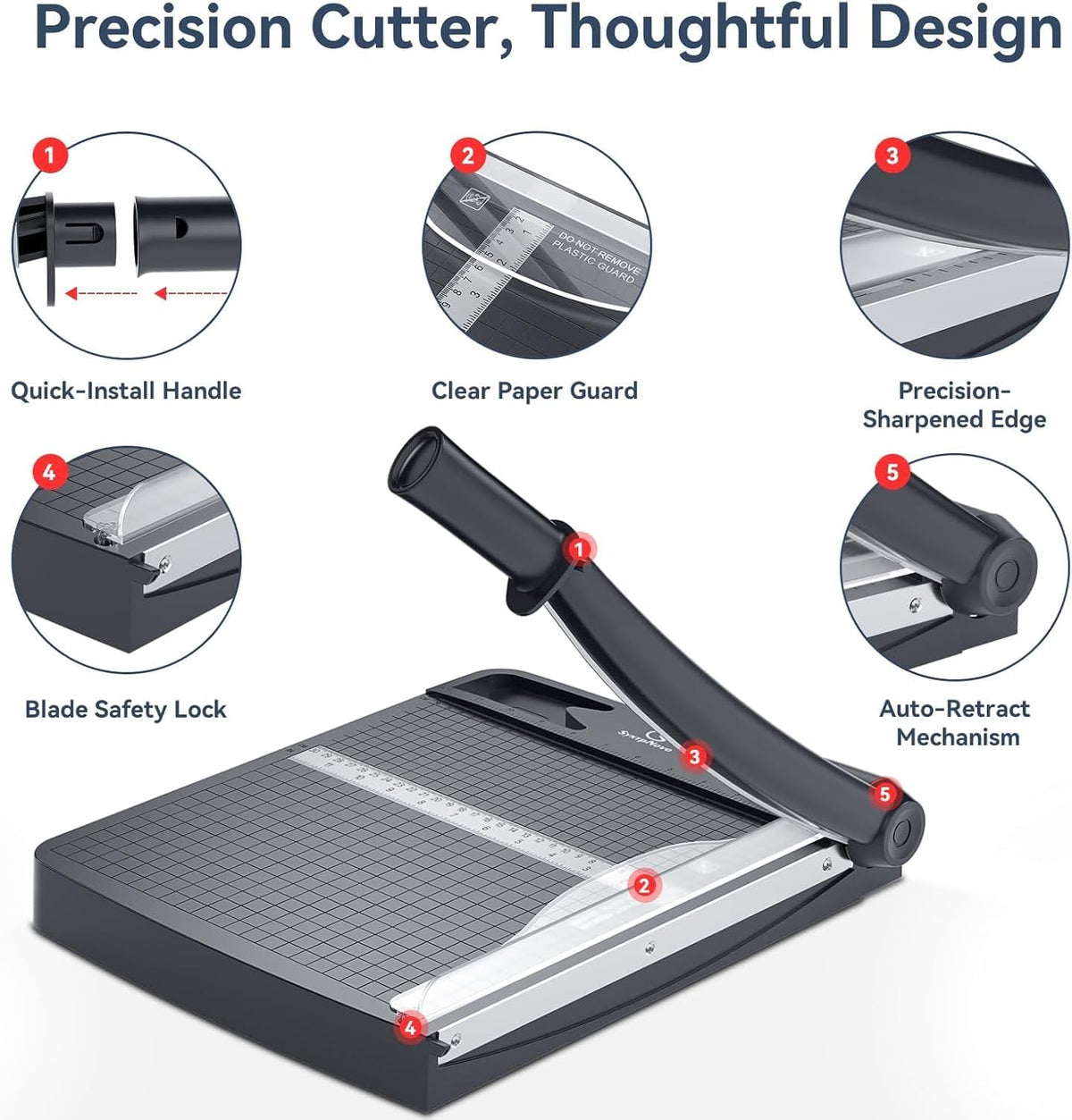 12 Inch Heavy Duty Paper Cutter, 12-16 Sheets Capacity Guillotine Paper Cutter & Paper Trimmer, Paper Cutting Board for Classroom, Crafting, Cardstock Gray