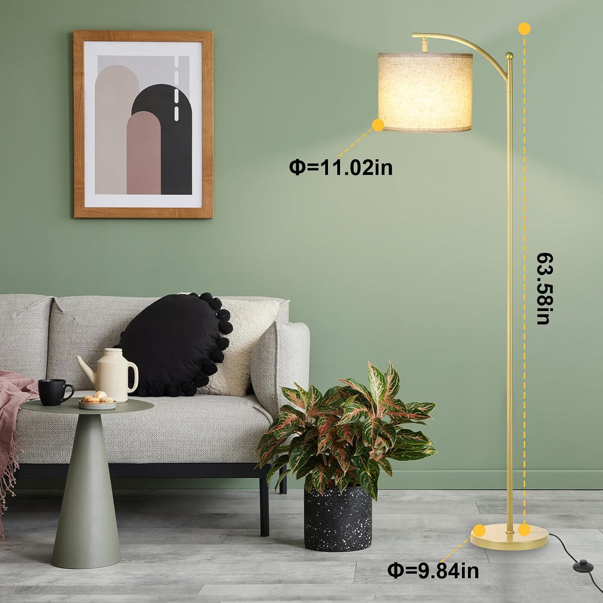 LALISU Standing Floor Lamp for Living Room, Linen Shade Floor Lamp, Gold