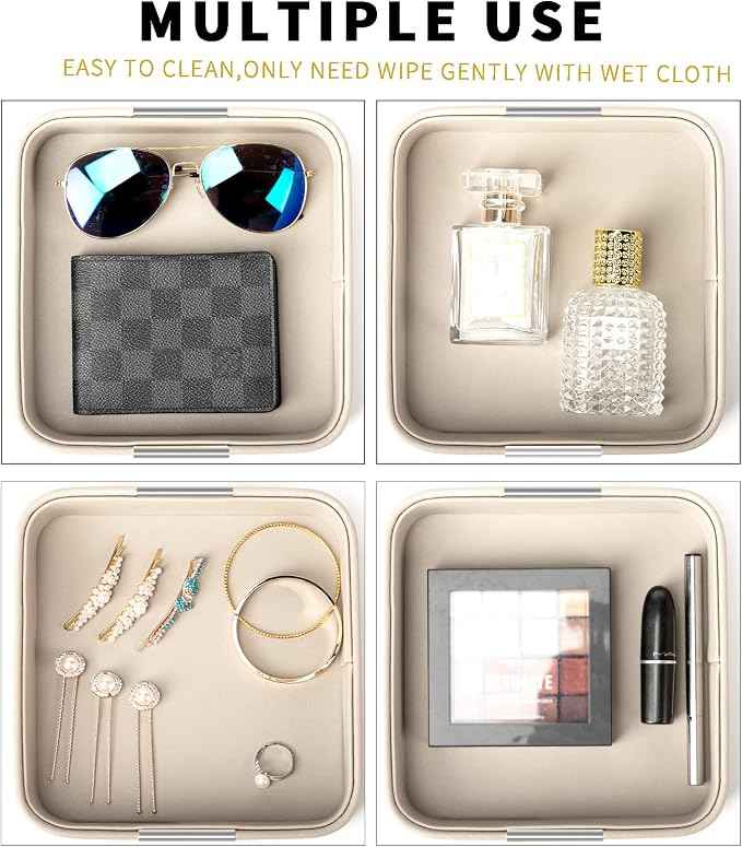SANZIE Luxury Leather Desktop Storage Small Catchall Organizer Decorative Tray