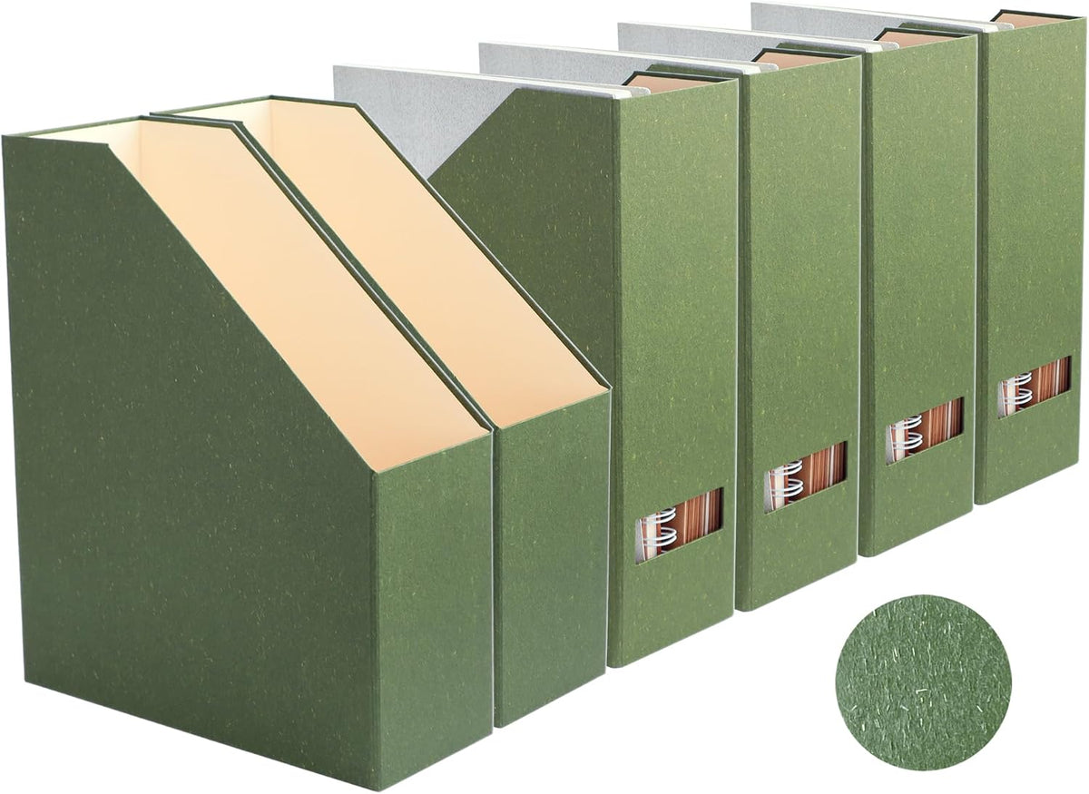 Magazine Holder - File Holder and Desk Organizer, Cardboard Book Organizer and Storage Box for Documents, Magazine Holder Rack for Office, Home and Classroom (Leaf Green, 6-Pack)