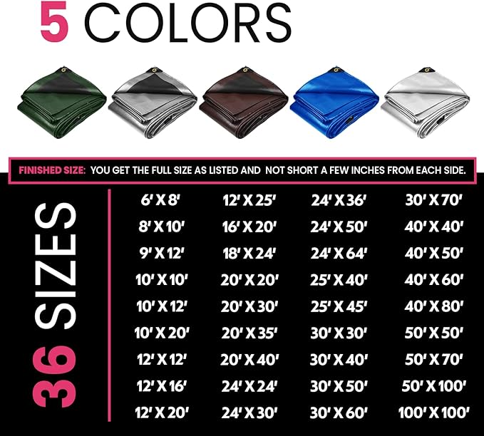 PROTARP Extreme Heavy Duty 22 Mil Tarp Cover, Waterproof, UV Resistant, Rip and Tear Proof, Poly Tarpaulin with Reinforced Edges for Roof, Camping, Patio, Pool, Boat. (Brown/Black 25′ X 45′)
