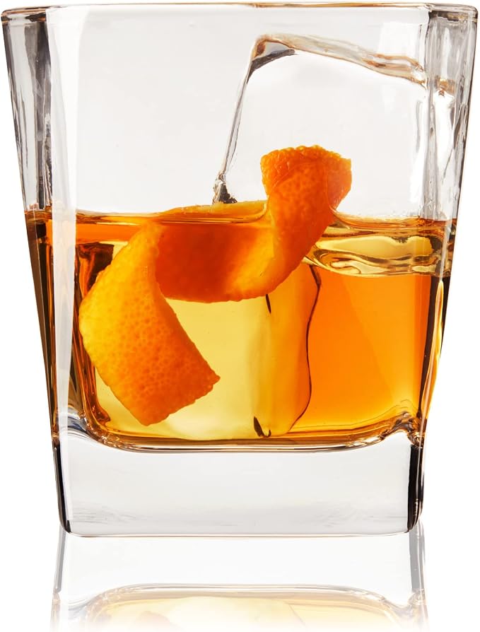 TRUE Square Rocks Glass, Old Fashioned Whiskey Glasses, Superb Drinking Cups