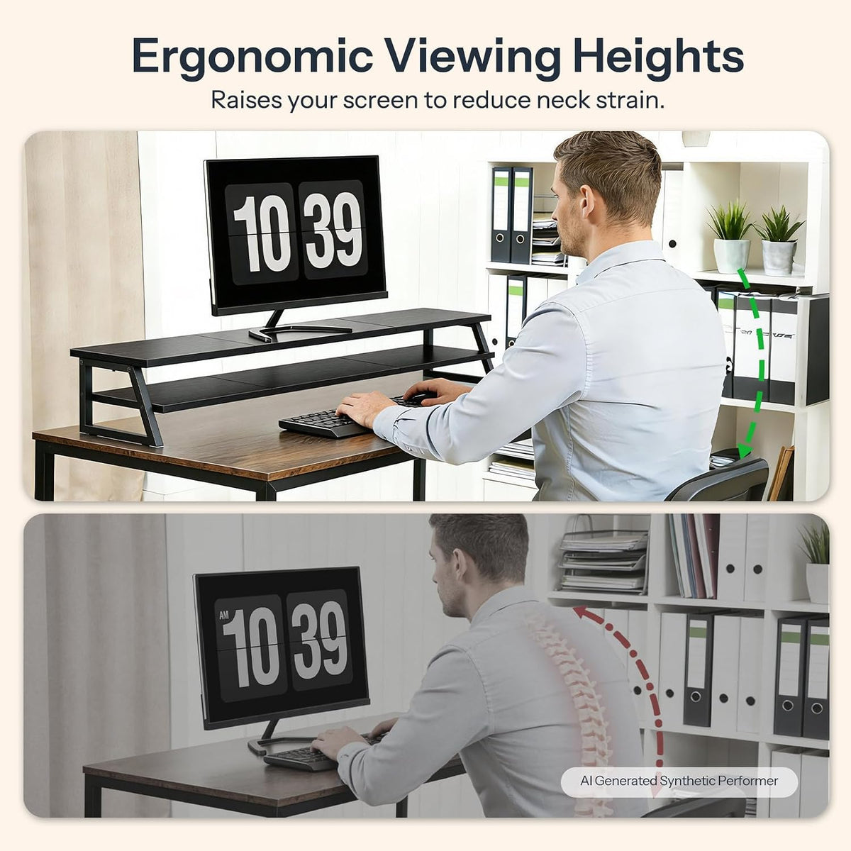 HOOBRO 2-Tier Dual Monitor Stand Riser, 39 Inch Large Computer Monitor Stand for 2 Monitors, Computer Monitor Riser, Desk Shelf Organizer for Office Desk, Accessories, Black BB122CJ01
