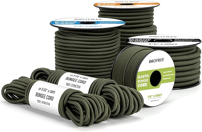 Bungee Cord Elastic Shock Cord 1/8" x 10' Bungee Rope for DIY, Tie Downs, Kayak and Outdoor - Army Green