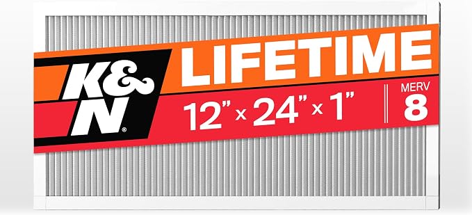 K&N 12X24X1 HVAC Furnace Air Filter, Lasts a Lifetime, Merv 8, the Last HVAC