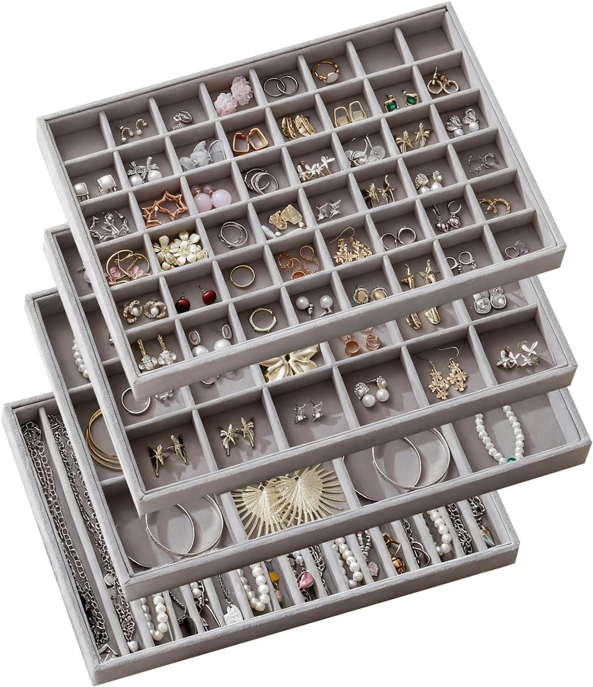 Large Velvet Jewelry Drawer Organizer Trays Set of 4